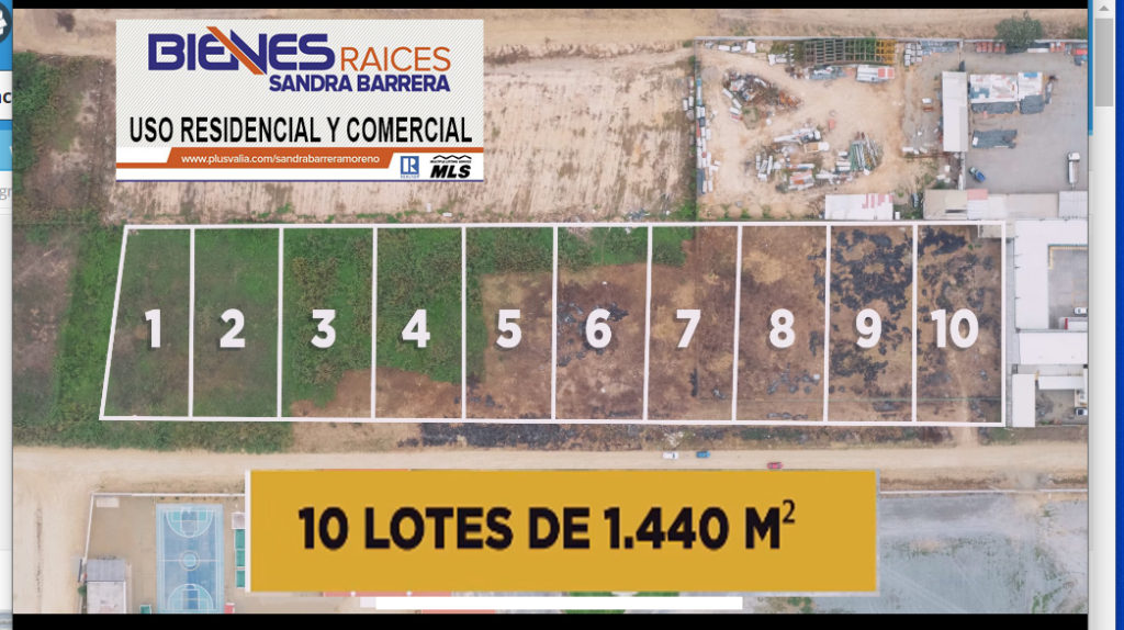 Venta de Lotes Comerciales y Residenciales de 1.440m2 cerca al Terminal Terrestre