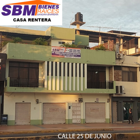 En Machala en la Av. 25 de Junio Se Vende Casa Rentera Comercial de 3 pisos, 2 Locales Comerciales